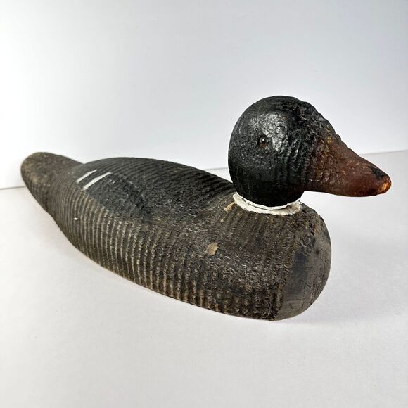Wood Rustic Duck Decoy with Detachable Head Handpainted